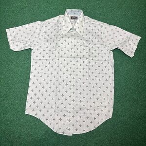 Vintage White and green Casual Button Down Shirt
